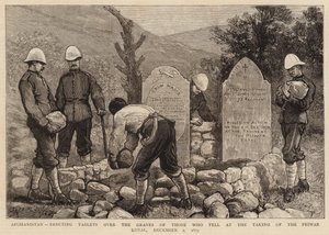 Afganistan, pystyttää tauluja niiden hautojen ylle, jotka kaatuivat Peiwar Kotalin valloittamisessa 2. joulukuuta 1879